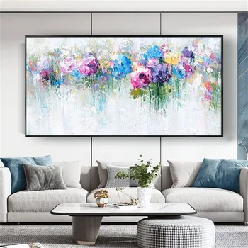 Подарък за скандинавски интериор у дома, ръчно рисувани с маслени бои, Абстрактен плакат, цвете, платно, съвременно стенно художествено изображение за хол