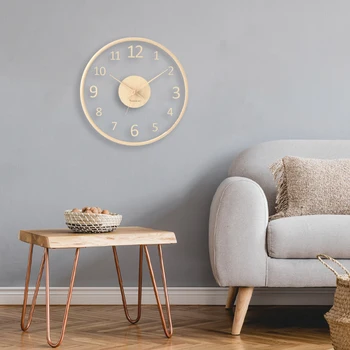 Дървени прости стенен часовник с Модерен дизайн Творческа изкуството на Безшумни цифрови стенни часовници в скандинавски стил за дневната Reloj De Pared Home Decor 50