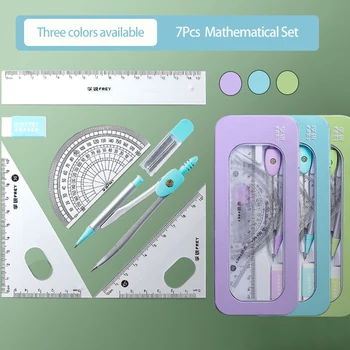 7шт Компас Линия Математически Комплект от 3 Цвята Образователен Инструмент Момче Студент Подарък Канцеларски материали Училищна Геометрия, Математика Рисуване Измерение