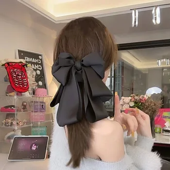 Корейски модерен Черен нокът с голям лък за момичета с Елегантна благородна шнола за коса, скоба за коса, шапки, Дамски аксесоари за коса