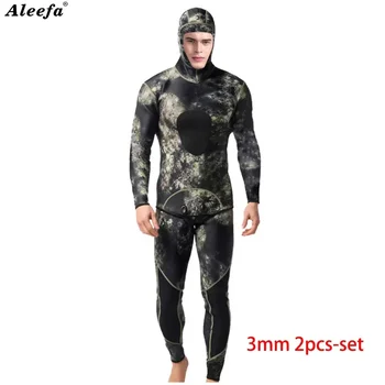 Мъжки неопрен за подводен риболов, 3 мм Неопрен, комплект от 2 теми, Камуфляжный водолазный костюм, костюм за гмуркане, сърфиране в студена вода, бански