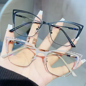 Модерни дамски слънчеви очила с винтажным дизайн син цвят, блокиране на светлина, Оптични очила за защита на очите очила с метална рамка, 1 бр.
