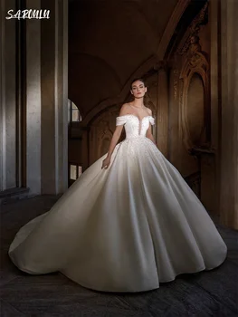Романтично сватбена рокля в пода с деколте във формата на сърце, Луксозна сватбена рокля с мъниста, Елегантна Vestidos De Новия