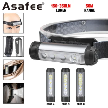 Asafee 6060 LED UV-лъчи, 350LM Обхват 50 м, налобный фенер IPX4 водоустойчив, вградена батерия, която се презарежда, 47 Г, лесен магнитен