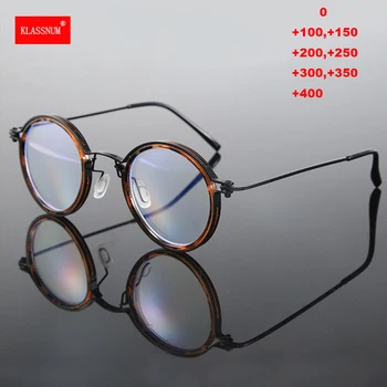 Очила за четене Мъжки, Увеличителни очила от висококачествен кръгла сплав, Рецепта за очите от 0 до + 4, Прозрачни лещи, очила с защита от синя светлина, на Нови