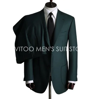 Тъмно зелени Мъжки Костюми Slim Fit най-новия дизайн от 2 части/Сватба Облекло за Младоженеца /Официален Бизнес Офис Облекло Сако + Панталон /Дишаща