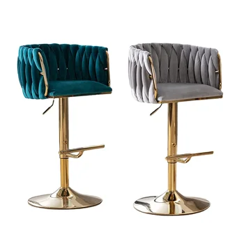 Модерен И Луксозен Лифт Rotary Hotel Cafe Home High Chair С Индивидуален Тъкани Метални Рамки От Въже, Velvet Бар Стол