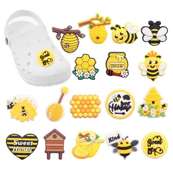 Добро качество 1бр PVC Окачване за обувки Жълти Пчелите Мед от Пити Цветни Аксесоари, Украса за детски обувки, Подходящи за Croc Jibz САМ Подарък за парти