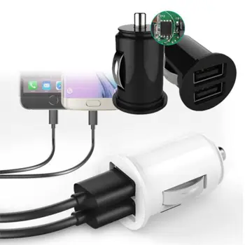 Безжично Автомобилно Универсален мини зарядно за кола с два USB-порта, Адаптер за захранване, Запалката