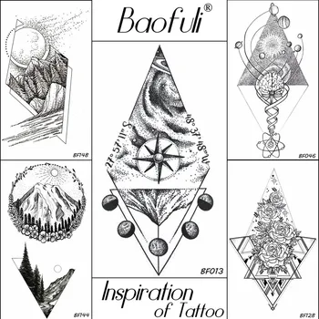Временни мъжки татуировки BAOFULI 20 в стил геометрични звезди, Ромбовидные на Планетата, боди арт, татуировка, компас, Черни триъгълни татуировки, стикери