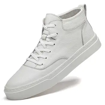 Модерни мъжки спортни обувки, от естествена кожа върху плоска подметка с шнур, маратонки за бягане, ежедневни обувки са с високо берцем