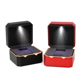 Кутия За Часовници Сгъваем с Led Подсветка Пластмасова Боя За Пиано Единния Осмоъгълни Дисплей За Часа Кутия За Съхранение на Едро