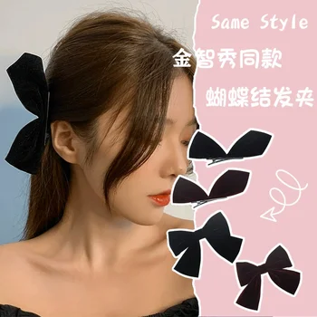 Корейската версия на щипки за коса със златен лък, френската реколта шнола във формата на птицечовка отстрани за момичета, сетчатое червено бижу за коса