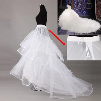 Бяло голям размер 2-Слойное Сватбена рокля с дълъг влак, Кринолиновая Долната пола, Сватбата булката
