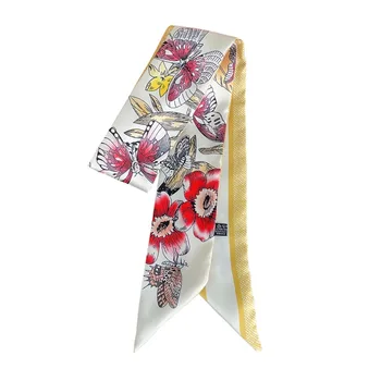Годишният универсален пеперуда Rose Госпожо, Темпераментна копринен шал, лента за коса, дълъг копринен шал в райе, обвязывающий чанта, скафандър