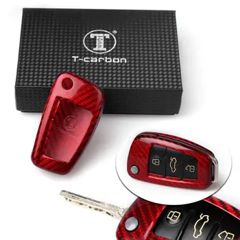 Червен калъф за авто ключодържател Калъф за дистанционно ключ Корпус от настоящия карбон за AUDI A6 A4 A3 A1 TT Q3 Q7 S3