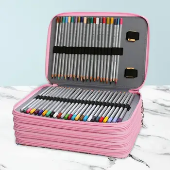 200 слотове цветен молив преносим калъф с цип дръжка за чанта за козметика четката на художника професионалисти пасатор моливи за художника