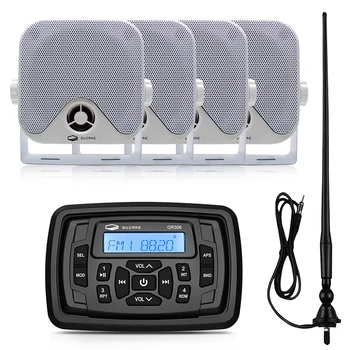 Водоустойчив Морски Аудио Лодка Стерео Bluetooth Радио FM AM Автомобилен MP3 Плеър + 2 Чифта 4 