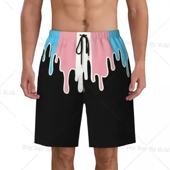 Шорти с капково флага Trans Гордост, бързо съхнещи Мъжки шорти за плуване, Бански, за трансджендър ЛГБТ, Бански костюми с принтом по поръчка