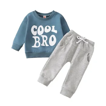 Комплект свитшотов с елегантен принтом БРАТ за деца, дрехи за деца с надписа Boy, Ежедневни панталони, есенно-зимни дрехи за новородени, 2 бр., детски дрехи