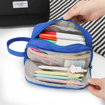 Прости пеналы, двупластова чанта за писалки с голям капацитет, многофункционален Органайзер за съхранение на канцеларски материали, учебни пособия за студенти