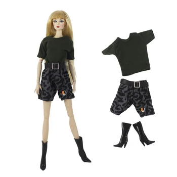 NK 1 комплект модерен костюми, ежедневни дрехи за Барби, лятна тениска + шорти + черни ботуши за кукли 1/6 BJD, аксесоари за кукли
