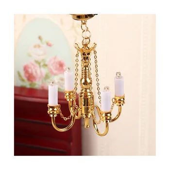1:12 Мини Тавана лампа с 4 рычагами, Полилеи, Led лампа, монтиран на стената лампа, Модел домашен интериор, Декорация