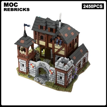 Модулна сграда серия Medieval Street View, модел пехотни казарми MOC, изграждане на технически тухли, детски играчки, подаръци 2450 бр.