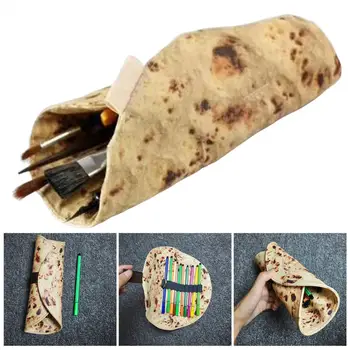 Забавна чанта за писалки, портативен дизайн на рула Tortilla, държач за моливи, Пискюл за грим, Чанта за съхранение на училищни принадлежности