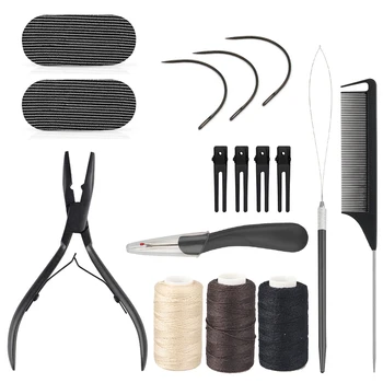 Набор от инструменти за удължаване на косата, Комплект клещи за изграждане, Полиестерен конец, Изкормвача шевове, контур за стайлинг на коса, гребен за коса в края на опашката