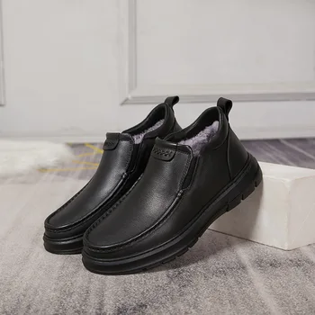 Мъжки памучни обувки от вълна и естествена кожа, новост зимата 2023 г., удобна и приятна ежедневни мъжки памучен обувки Zapatos