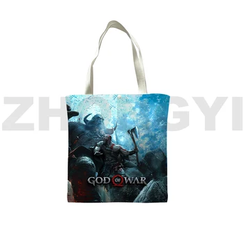 Популярната Игра God of War Пазарска Чанта 3D Мъжки Мультяшная Чанта Kratos На рамото На Жените Множество Чанта за супермаркета, Детска Скъпа Холщовая чанта-Тоут