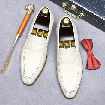 Висококачествени Мъжки модел лоферы, Елегантни дизайнерски обувки от естествена кожа, Лятна новост 2023 г., Бяла Сватбена Бизнес светският обувки За мъже