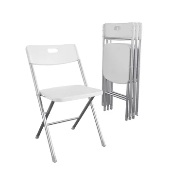 Опора за складного стол със седалка и облегалка от смола премиум-клас, бял, 4 комплекта, конструкция от 2 напречни скоби