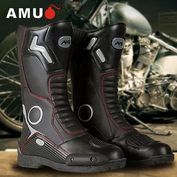Ботуши за езда на мотоциклет AMU, обувки за пътят на състезателните мотоциклети, непромокаеми ботуши с дълъг ръкав, оборудване за мъже на мотори