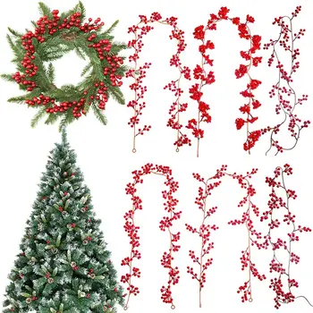 Коледна Декорация на Дома, Коледно Дърво, Коледна Гирлянда Изкуствени Растения САМ Окачен Венец Червена Плодове на Лозата