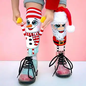 Забавни Коледни Чорапи, Коледни Чорапогащи До Коляното, Дядо коледа и Снежен човек, Нестандартен, Дамски Удобни Чорапи-Чехли За Момичета, Женски Пухкави Чорапи