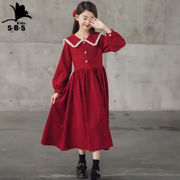 Есента рокля за момичета 2023 г., нова детска пола с кукла яка, модерно елегантна дълга рокля