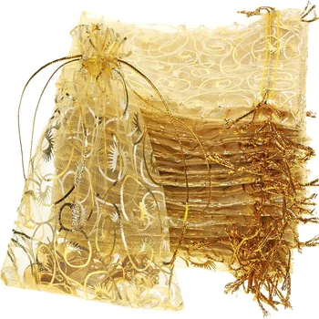 100шт Подаръчни торбички от органза с завязками за бижута Подарък пакети за сватбени партита, душата на детето, коледа, Коледни подаръци, опаковки за шоколадови бонбони