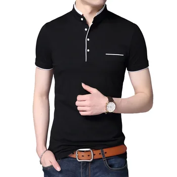 A2403 Лятна тениска с къс ръкав и яка-часова, однотонная тънка фланелка, мъжки памучни блузи, тениски, плюс размер 5XL