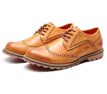 Нови постъпления, Мъжки бизнес офис модела обувки от естествена кожа Brock, джентльменская обувки в стил ретро, официални издълбани обувки с перфорации тип 