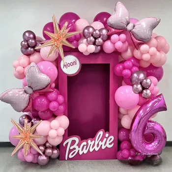 Комплект за парти по случай рожден ден, Венец от розови балони, арка, балон с пеперуда, тематична Украса на парти на Дисни Barbies, Декорация на сватбени сцени, подарък